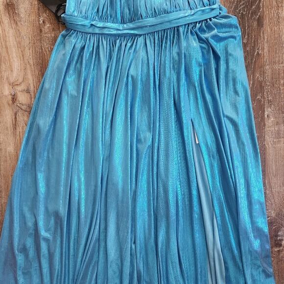 Retrofete Tova Dress in Aqua Blue Size Large NWT Metallic Sleeveless V Neck - Picture 5 of 14